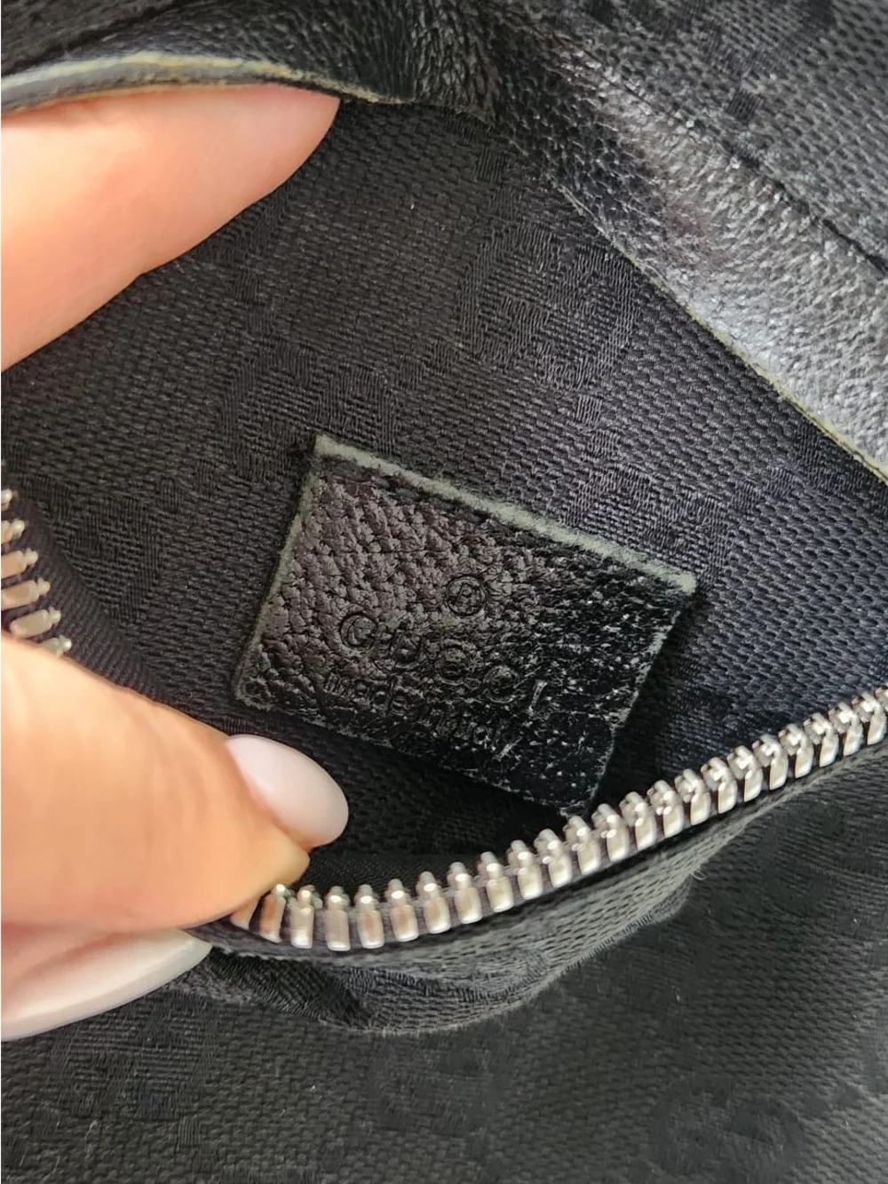 Gucci Black Monogram Belt Bag with Front Zip Pocket